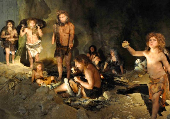 Neanderthal family in cave