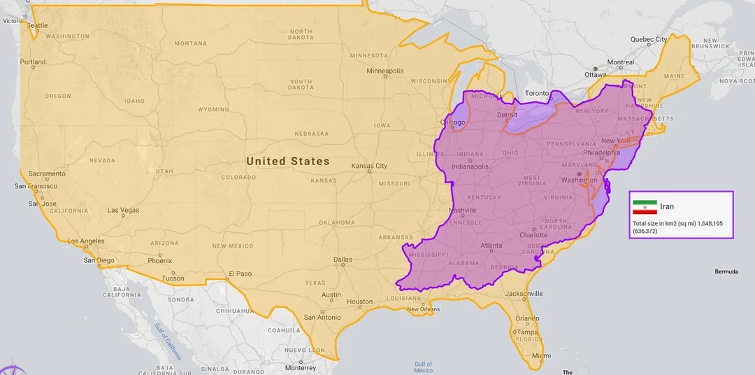 Iran compared to U.S.